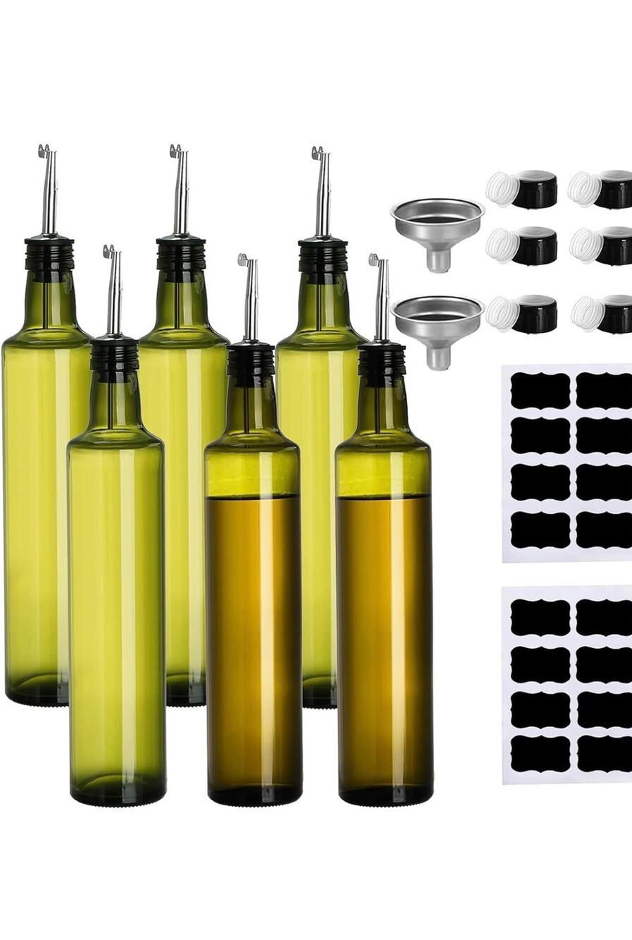 6 Pack Green Glass Dispenser Bottles 17oz each NEW Olive Oil Vinegar Cruet Set